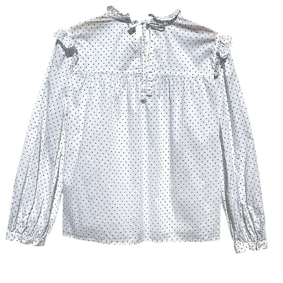 MADEWELL Women’s White Polka Dot Ruffle Neck Bow Tie Long sleeve Top - Picture 6 of 6